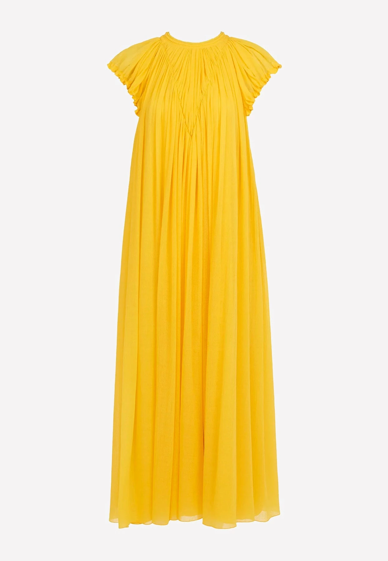 Chloé Gathered Cap-Sleeved Midi Dress Yellow 3 Chloé Gathered Cap-Sleeved Midi Dress Yellow - Image 3
