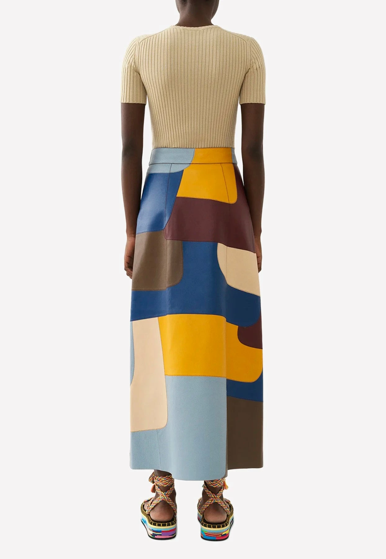 Chloé High-Waist Leather Patchwork Midi Skirt Multicolor 2 Chloé High-Waist Leather Patchwork Midi Skirt Multicolor - Image 2