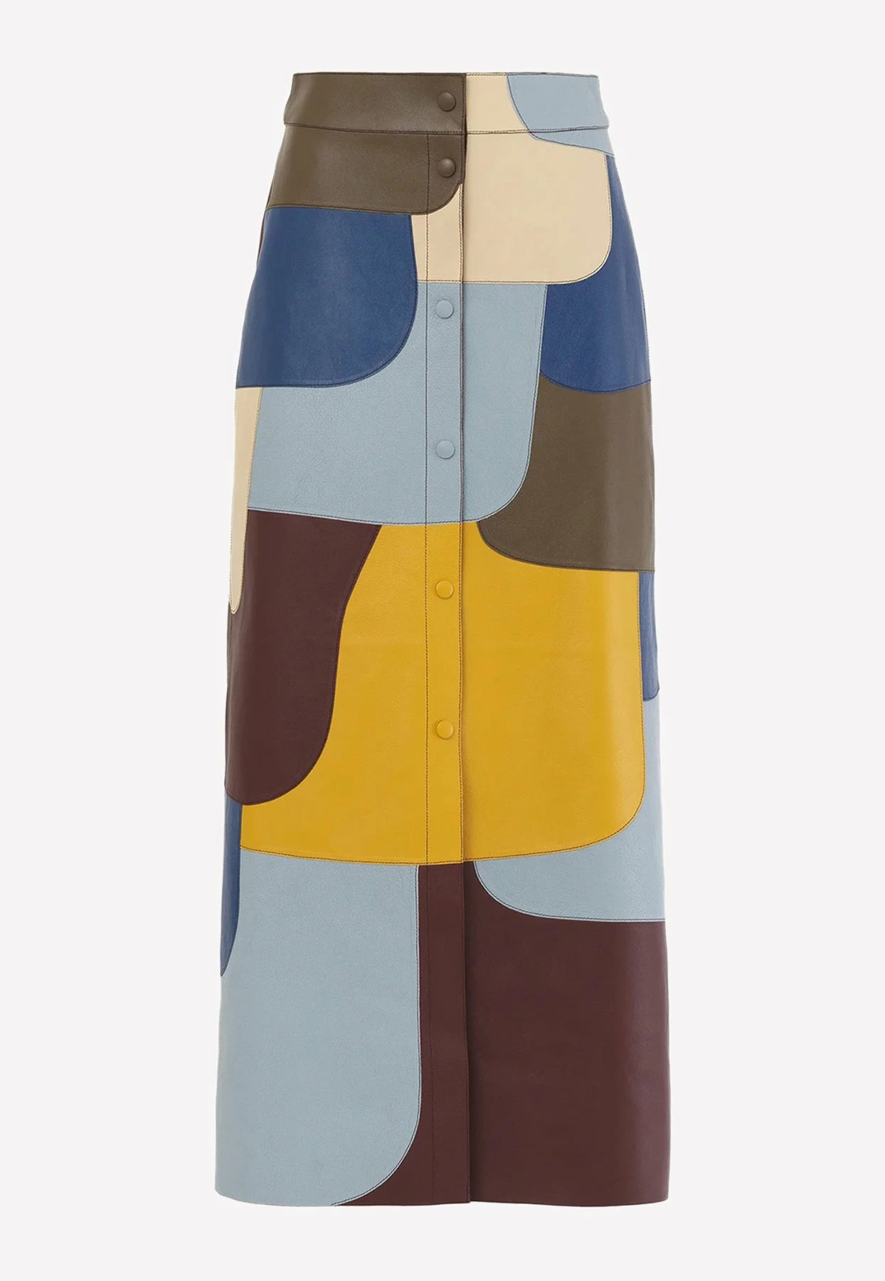 Chloé High-Waist Leather Patchwork Midi Skirt Multicolor 3 Chloé High-Waist Leather Patchwork Midi Skirt Multicolor - Image 3