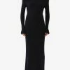 Chloé Off-Shoulder Ribbed Knit Maxi Dress Midnight Blue