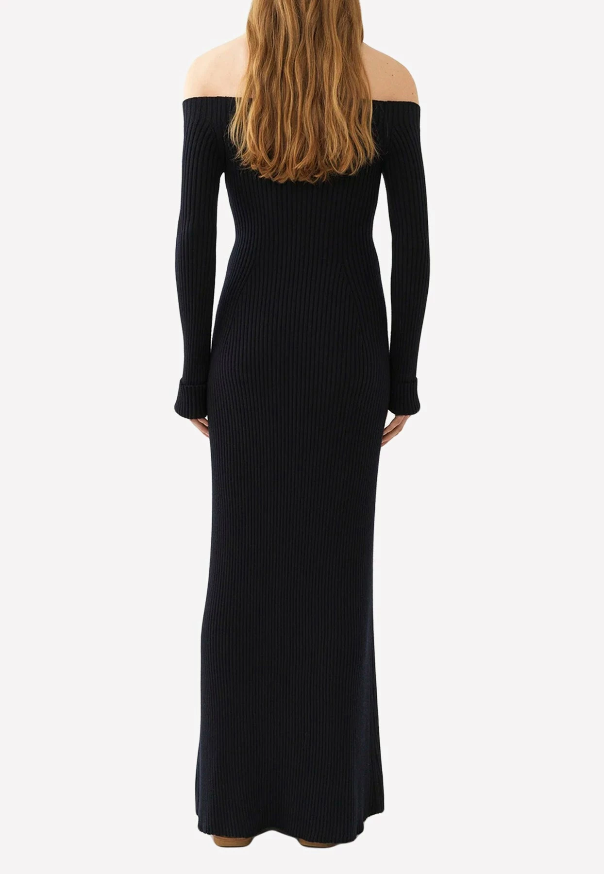 Chloé Off-Shoulder Ribbed Knit Maxi Dress Midnight Blue 2 Chloé Off-Shoulder Ribbed Knit Maxi Dress Midnight Blue - Image 2