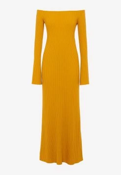 Chloé Off-Shoulder Ribbed Knit Maxi Dress Mustard -Evening Dresses Popular Store CHC22UMR04650780 20Sunlight 20Yellow 202
