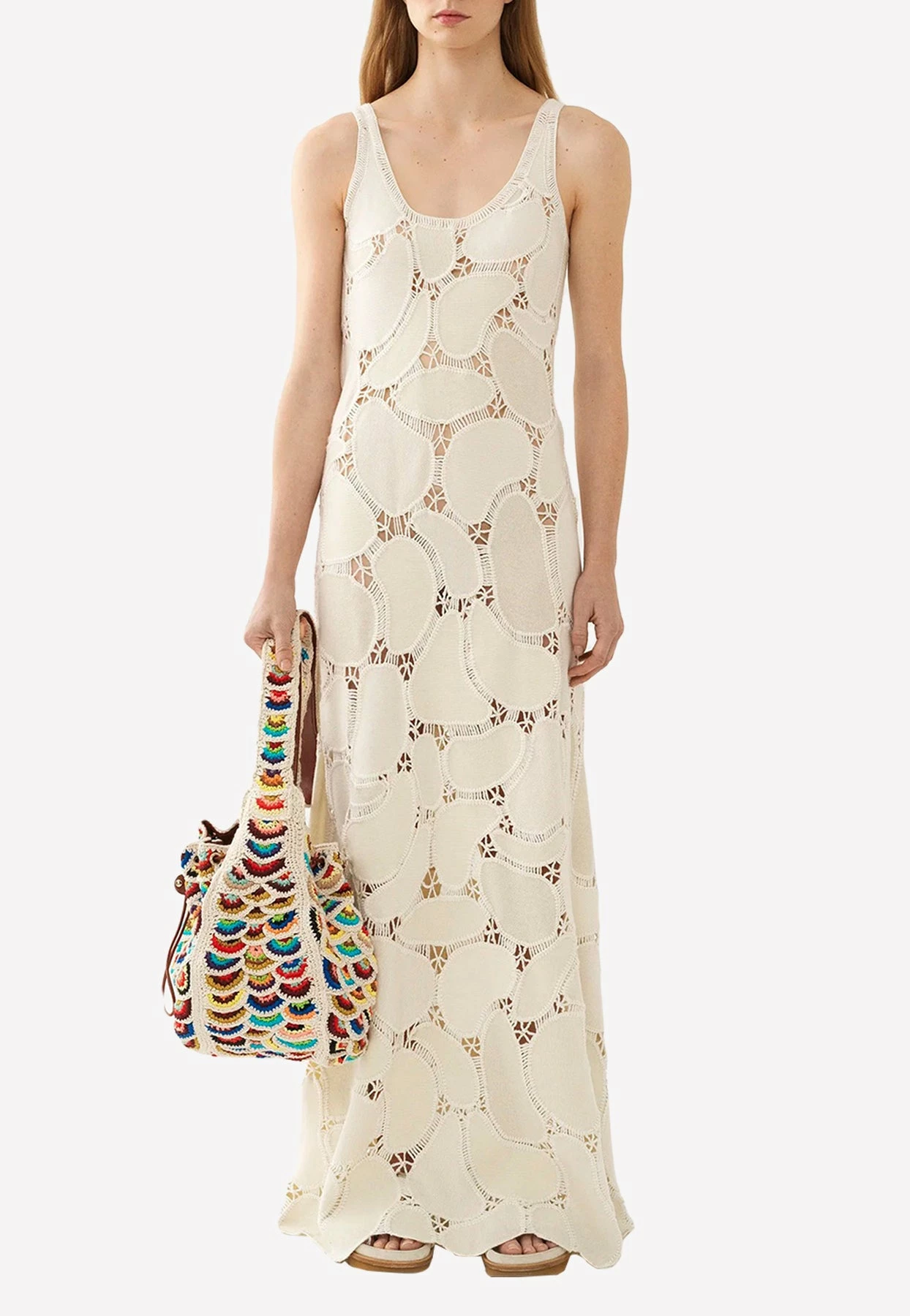 Chloé Patchwork Crochet Knit Maxi Tank Dress Off-white 1 Chloé Patchwork Crochet Knit Maxi Tank Dress Off-white