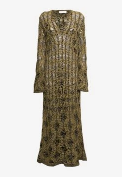 ChloƩ Crochet Knit V-Neck Long Dress Yellow