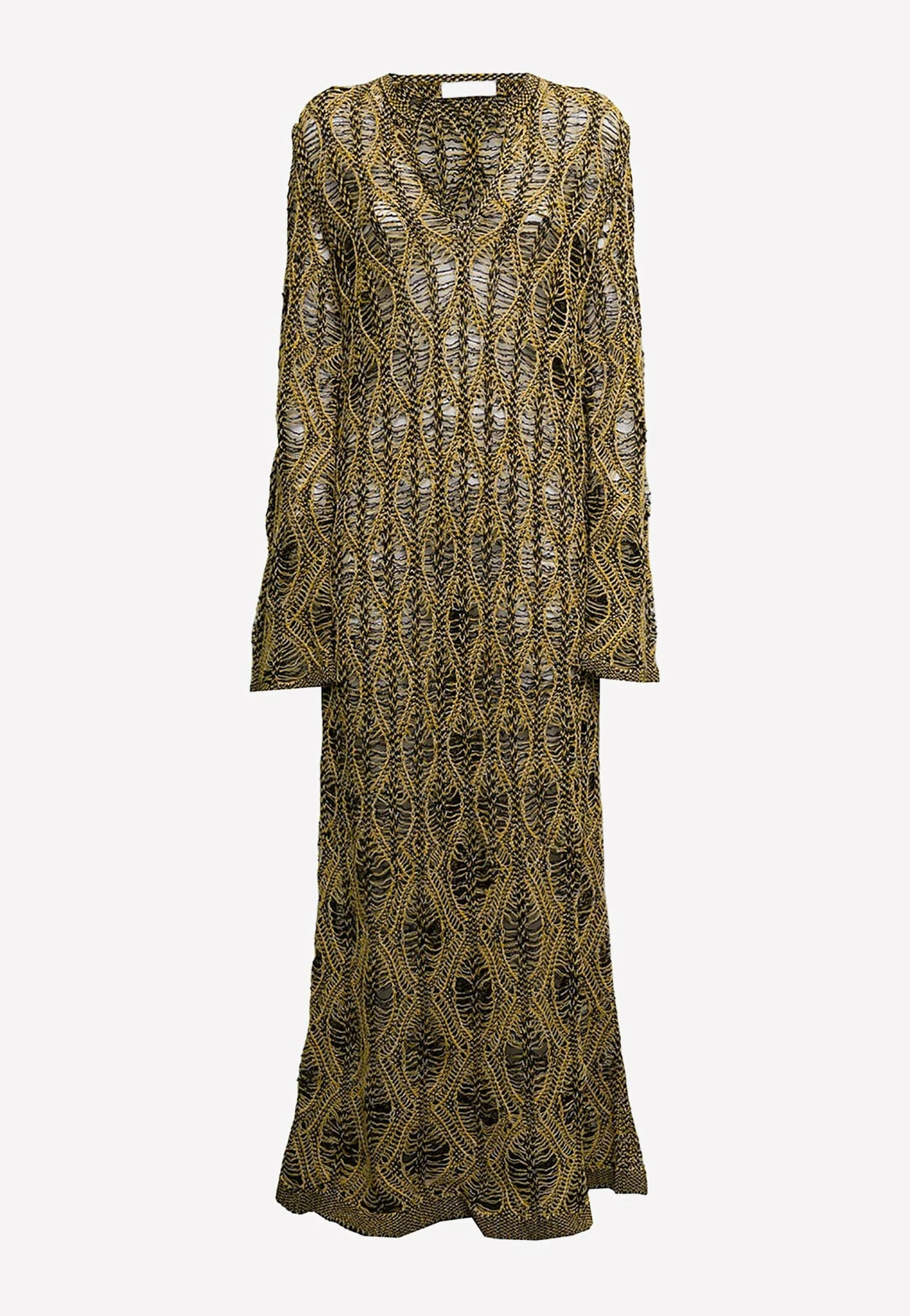 Chloé Crochet Knit V-Neck Long Dress Yellow 1 Chloé Crochet Knit V-Neck Long Dress Yellow