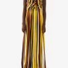 Chloé Crepe De Chine Macramé Long Sleeveless Fringed Dress Multicolor