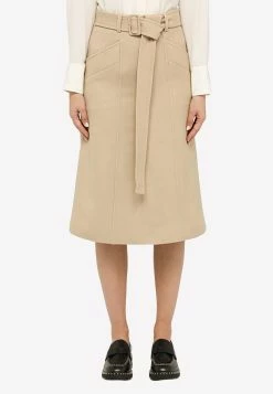 ChloƩ Wool Midi Skirt Beige