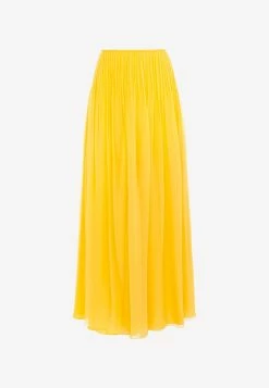 ChloƩ Pleated Maxi Silk Skirt Yellow
