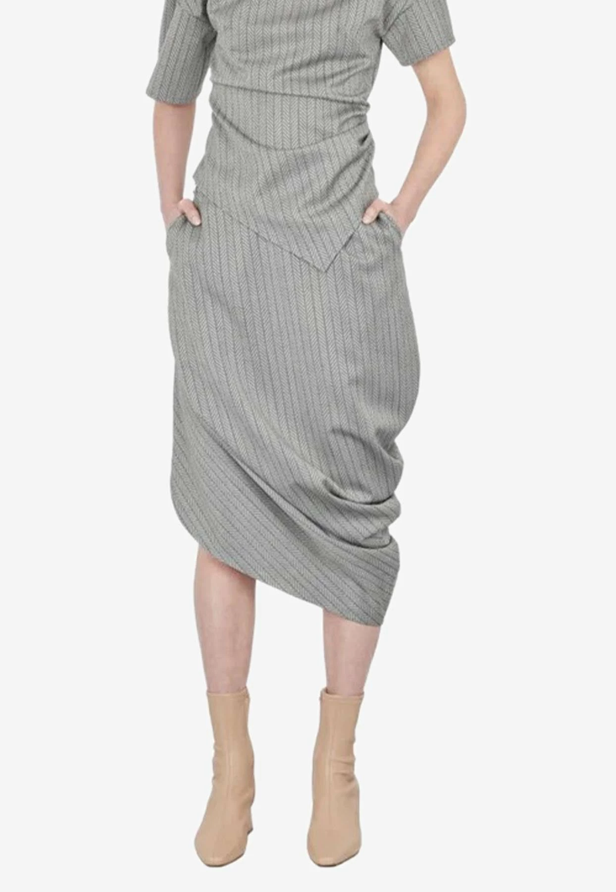 Dawei Wool Asymmetric Midi Skirt Gray 1 Dawei Wool Asymmetric Midi Skirt Gray