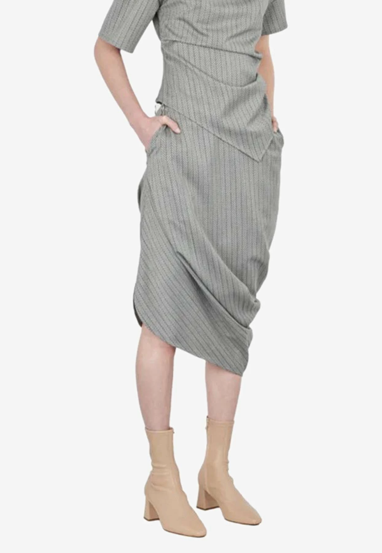 Dawei Wool Asymmetric Midi Skirt Gray 2 Dawei Wool Asymmetric Midi Skirt Gray - Image 2