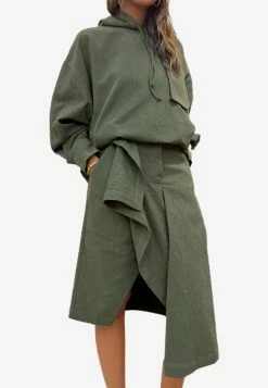 Dawei Asymmetric Midi Skirt Green