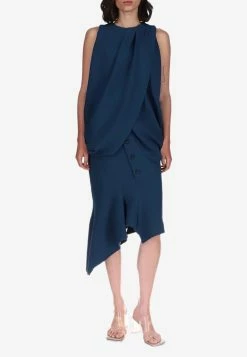 Dawei Asymmetric Midi Skirt Navy