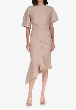 Dawei Asymmetric Midi Skirt With Buttons Beige