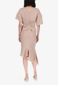 Dawei Asymmetric Midi Skirt With Buttons Beige 5 Dawei Asymmetric Midi Skirt With Buttons Beige -Evening Dresses Popular Store DBAS 201