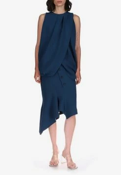 Dawei Asymmetric Midi Flared Skirt Petrol