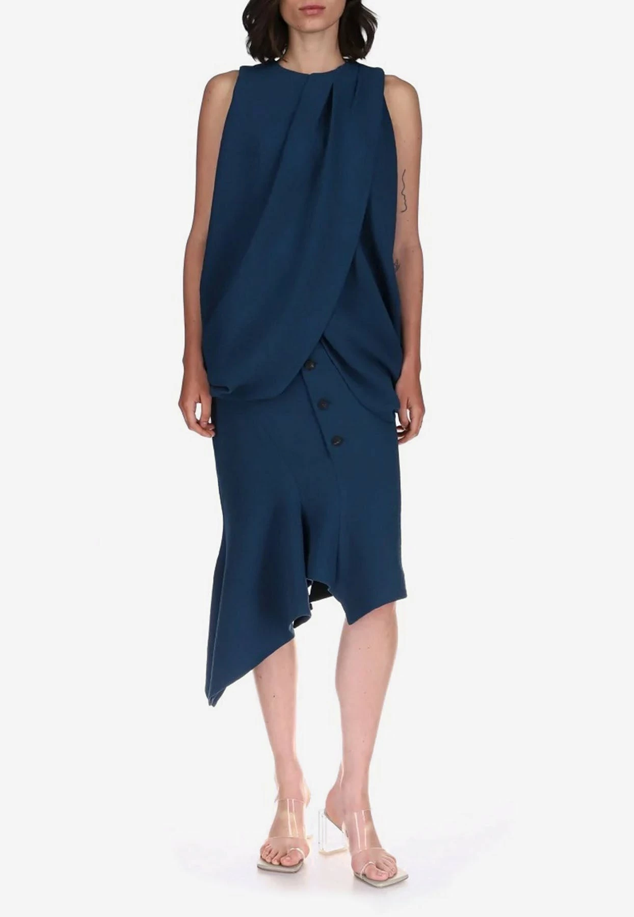 Dawei Asymmetric Midi Flared Skirt Petrol 1 Dawei Asymmetric Midi Flared Skirt Petrol