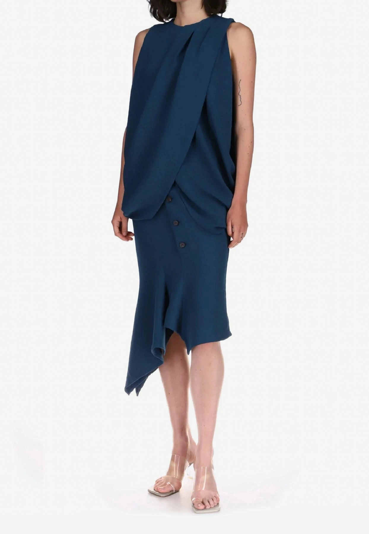 Dawei Asymmetric Midi Flared Skirt Petrol 2 Dawei Asymmetric Midi Flared Skirt Petrol - Image 2