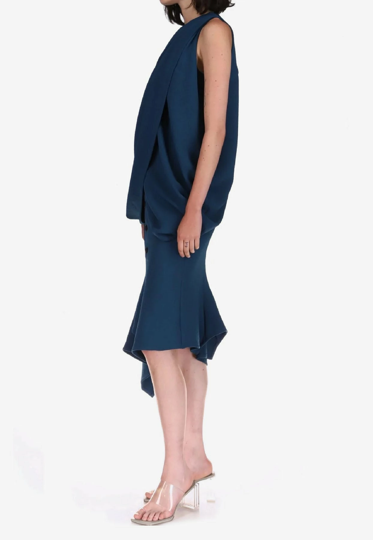 Dawei Asymmetric Midi Flared Skirt Petrol 3 Dawei Asymmetric Midi Flared Skirt Petrol - Image 3