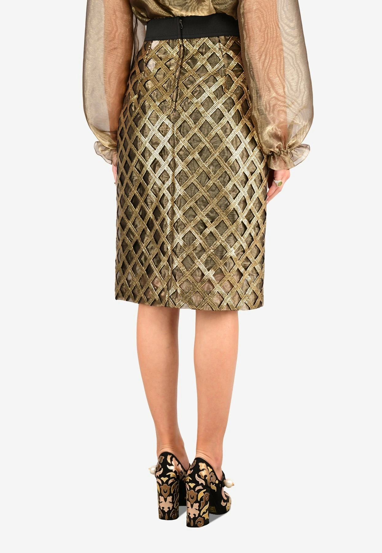 Dolce & Gabbana Openwork Woven Lamé Skirt Gold 3 Dolce & Gabbana Openwork Woven Lamé Skirt Gold - Image 3