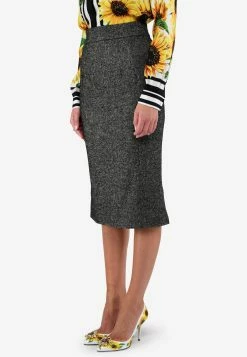 Dolce & Gabbana High-Waist Wool Pencil Skirt Gray -Evening Dresses Popular Store Dolce Gabbana Grey Wool Patterned Midi Skirt 3