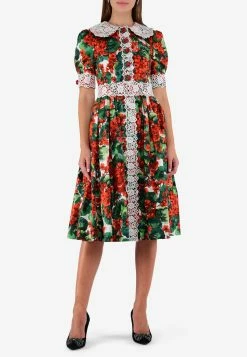 Dolce & Gabbana Portofino Floral Midi Dress Red