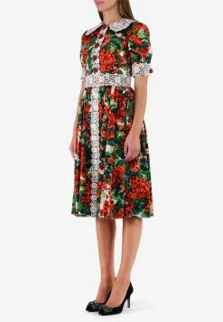 Dolce & Gabbana Portofino Floral Midi Dress Red -Evening Dresses Popular Store Dolce Gabbana Red Portofino Print Lace Trim Shirt Dress 2 eb29fa59 e085 4a0e a413 1fe0110f6a20