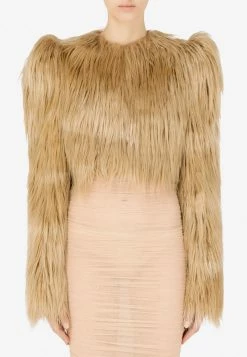 Dolce & Gabbana Faux Fur Cropped Jacket Beige -Evening Dresses Popular Store F26D8F 20FUP6W 20M0170