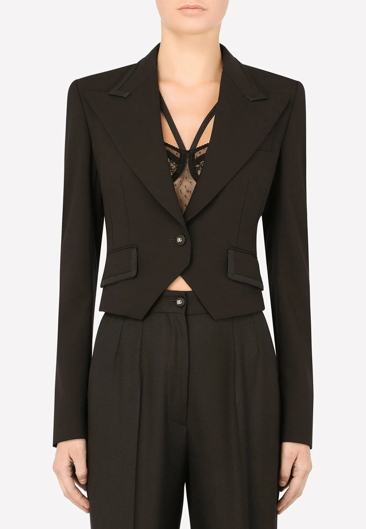 Dolce & Gabbana Cordonetto Lace Trim Blazer In Wool Black 1 Dolce & Gabbana Cordonetto Lace Trim Blazer In Wool Black