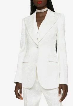 Dolce & Gabbana Single-Breasted Floral Brocade Blazer White