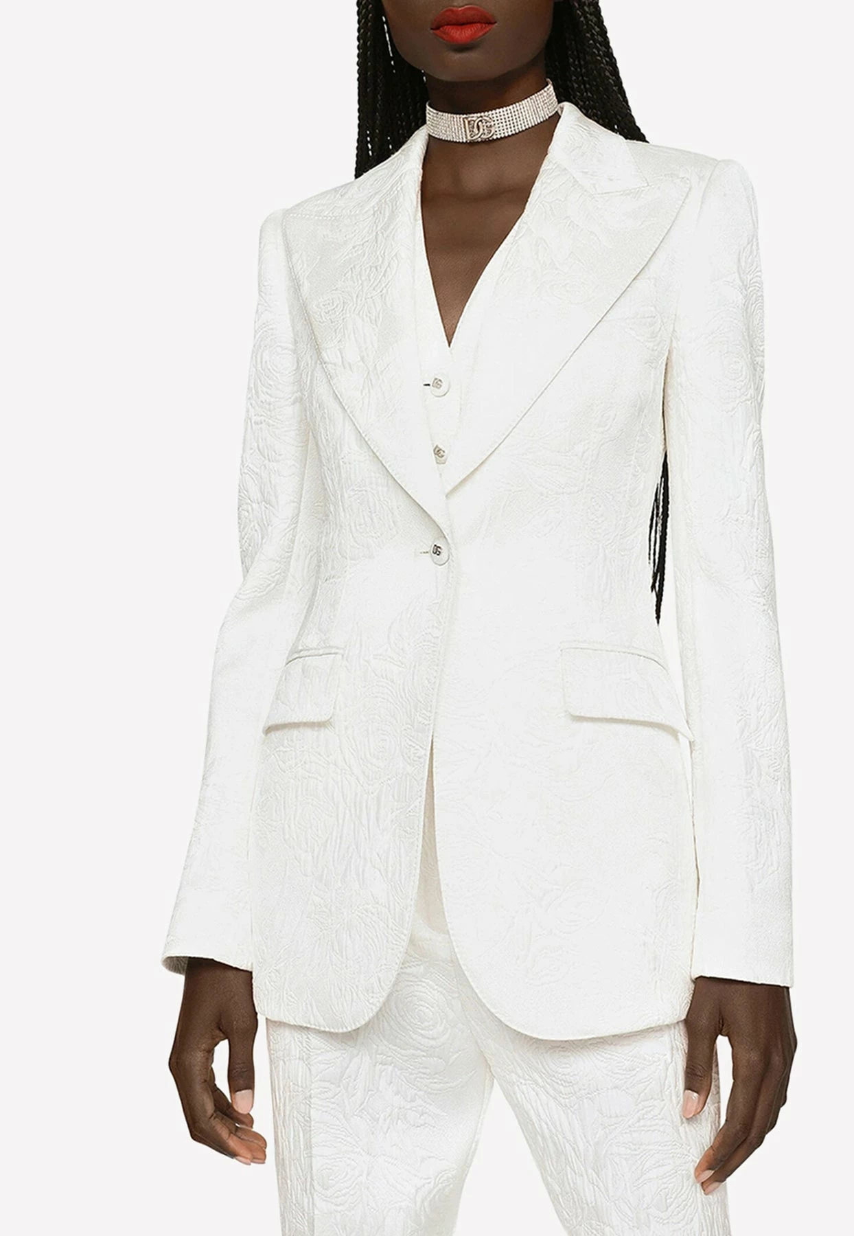 Dolce & Gabbana Single-Breasted Floral Brocade Blazer White 1 Dolce & Gabbana Single-Breasted Floral Brocade Blazer White