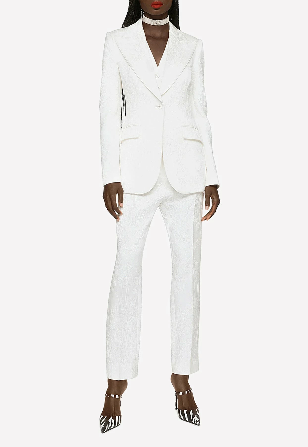 Dolce & Gabbana Single-Breasted Floral Brocade Blazer White 2 Dolce & Gabbana Single-Breasted Floral Brocade Blazer White - Image 2