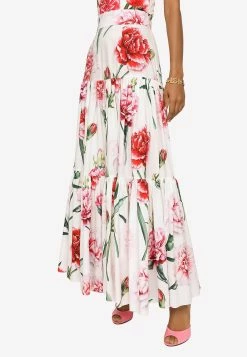 Dolce & Gabbana High-Waist Carnation Print Maxi Skirt Multicolor