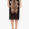 Dolce & Gabbana Leopard Print Laced Satin Midi Skirt Black