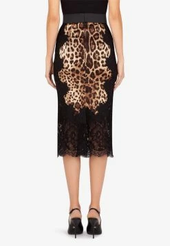 Dolce & Gabbana Leopard Print Laced Satin Midi Skirt Black 6 Dolce & Gabbana Leopard Print Laced Satin Midi Skirt Black -Evening Dresses Popular Store F4BHCTFSAXY HY13M 1