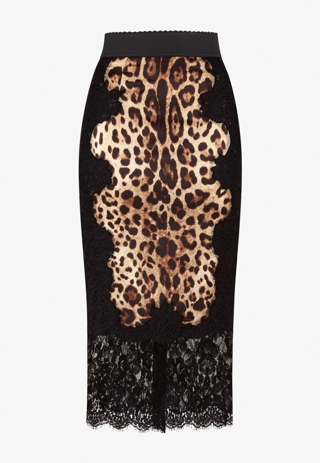 Dolce & Gabbana Leopard Print Laced Satin Midi Skirt Black 4 Dolce & Gabbana Leopard Print Laced Satin Midi Skirt Black - Image 4