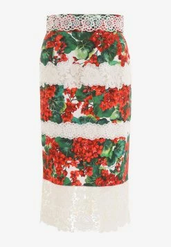 Dolce & Gabbana Portofino Print Lace-Trimmed Midi Skirt Multicolor