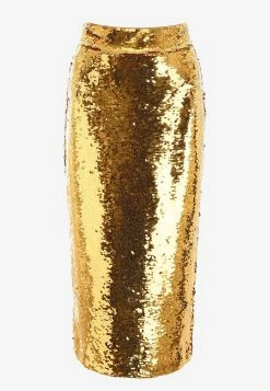 Dolce & Gabbana Sequined Pencil Midi Skirt Gold