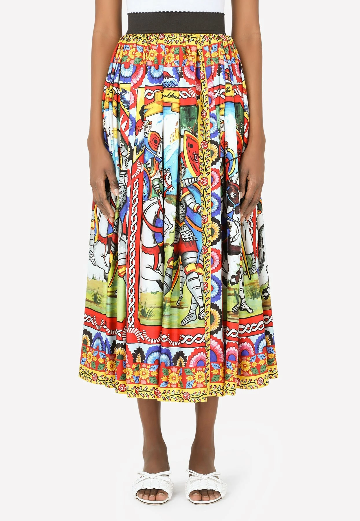 Dolce & Gabbana Carretto Print Pleated Silk Twill Midi Skirt Multicolor 1 Dolce & Gabbana Carretto Print Pleated Silk Twill Midi Skirt Multicolor