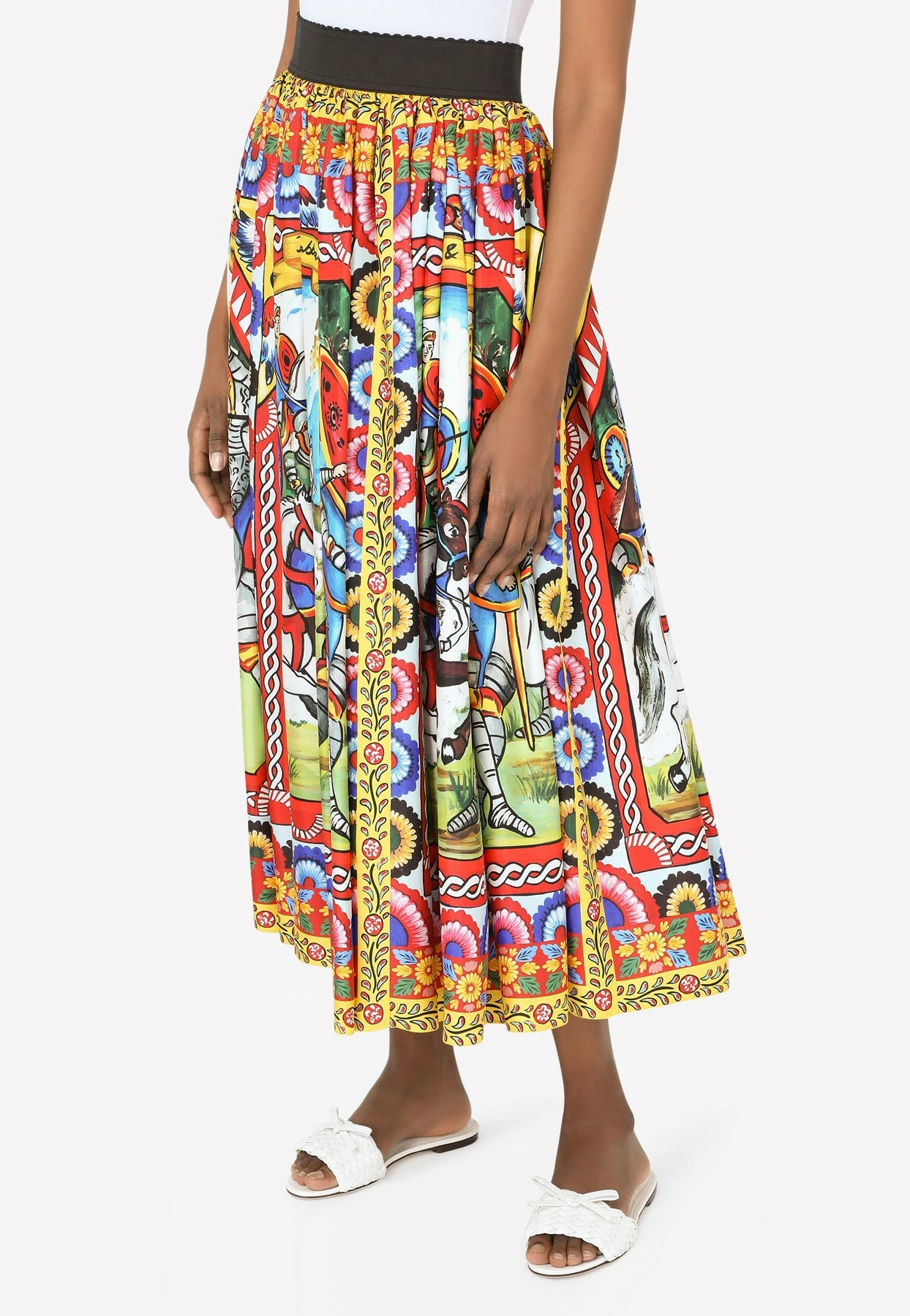Dolce & Gabbana Carretto Print Pleated Silk Twill Midi Skirt Multicolor 2 Dolce & Gabbana Carretto Print Pleated Silk Twill Midi Skirt Multicolor - Image 2