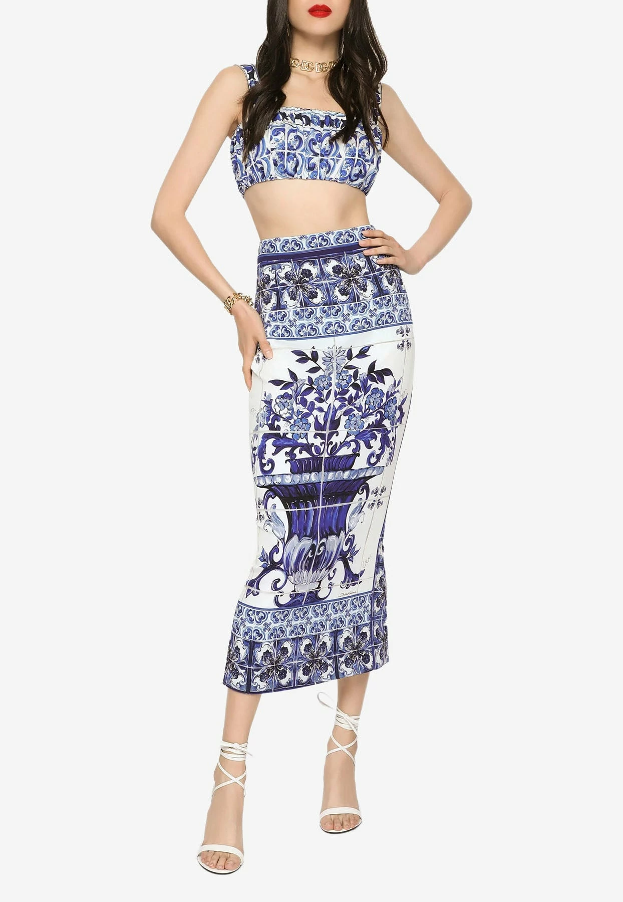 Dolce & Gabbana Majolica Print Silk Midi Skirt Blue 1 Dolce & Gabbana Majolica Print Silk Midi Skirt Blue