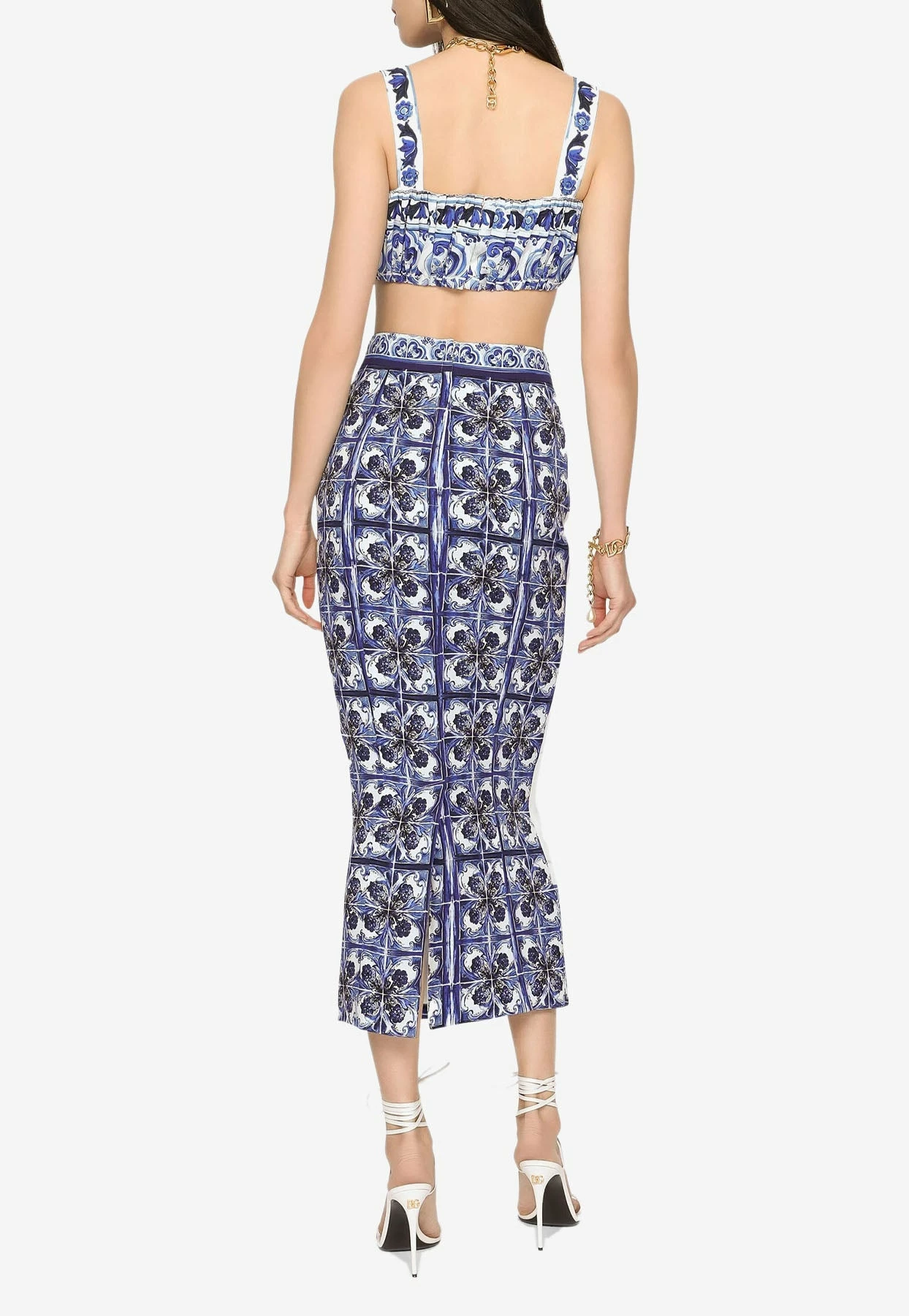 Dolce & Gabbana Majolica Print Silk Midi Skirt Blue 2 Dolce & Gabbana Majolica Print Silk Midi Skirt Blue - Image 2