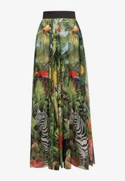 Dolce & Gabbana Jungle Print Pleated Georgette Maxi Skirt Multicolor