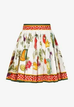 Dolce & Gabbana Vegetable Print Pleated Mini Poplin Skirt Multicolor