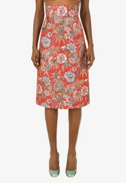 Dolce & Gabbana Floral Jacquard Midi Skirt Red