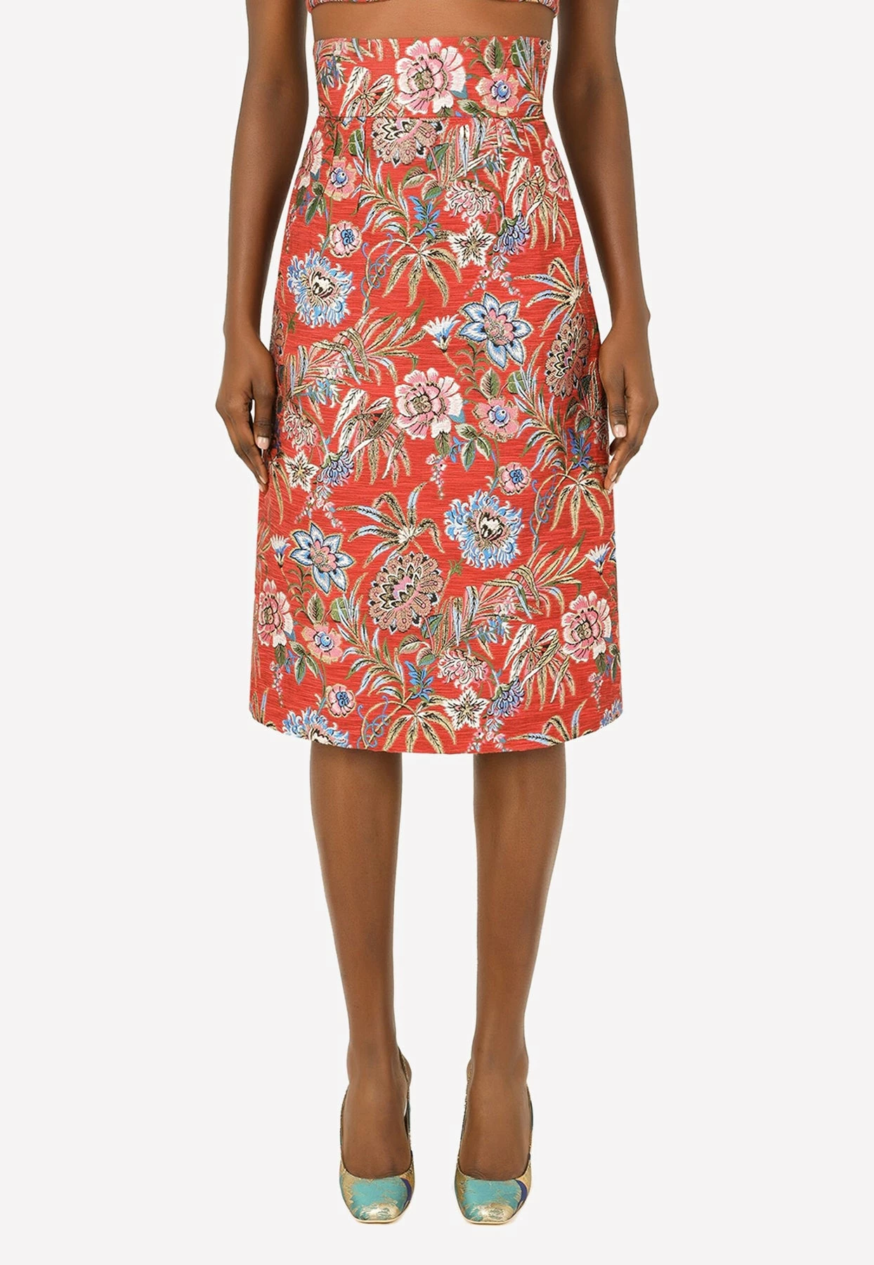 Dolce & Gabbana Floral Jacquard Midi Skirt Red 1 Dolce & Gabbana Floral Jacquard Midi Skirt Red