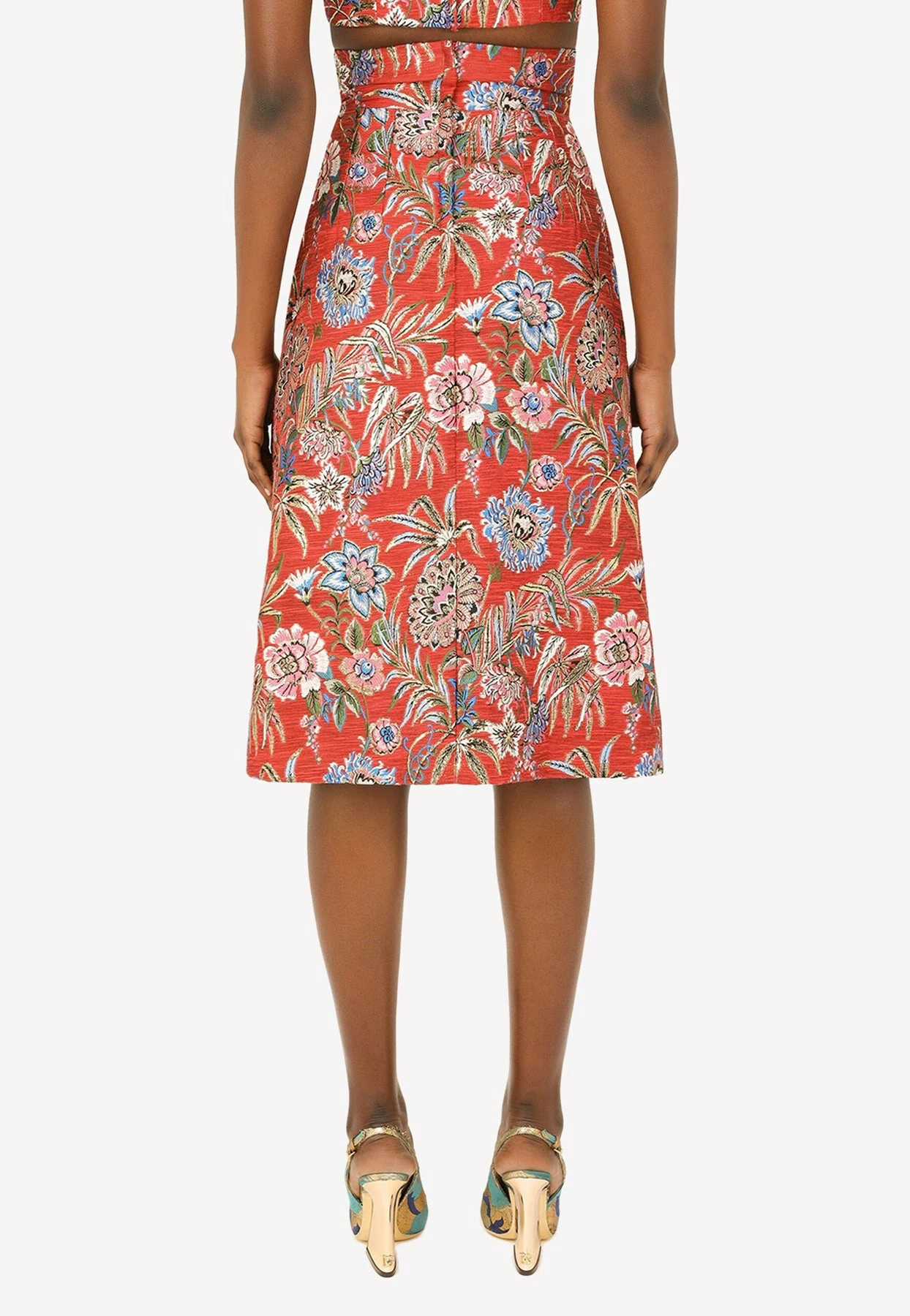 Dolce & Gabbana Floral Jacquard Midi Skirt Red 3 Dolce & Gabbana Floral Jacquard Midi Skirt Red - Image 3