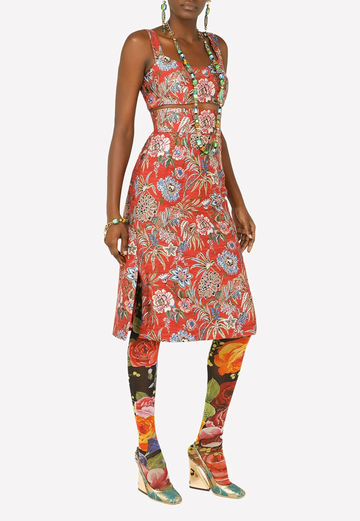 Dolce & Gabbana Floral Jacquard Midi Skirt Red 2 Dolce & Gabbana Floral Jacquard Midi Skirt Red - Image 2