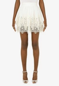 Dolce & Gabbana Ruffle Embroidered Mini Skirt White