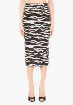 Dolce & Gabbana Sequins Embellished Midi Pencil Skirt In Chantilly Lace Monochrome