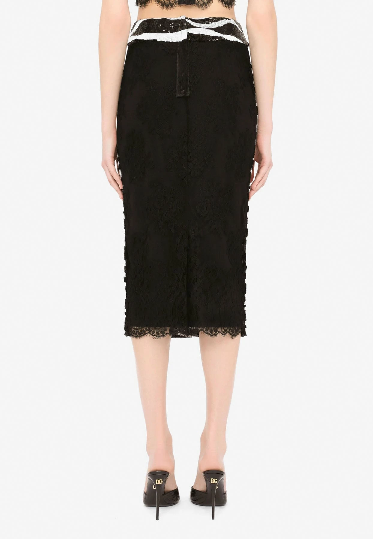 Dolce & Gabbana Sequins Embellished Midi Pencil Skirt In Chantilly Lace Monochrome 2 Dolce & Gabbana Sequins Embellished Midi Pencil Skirt In Chantilly Lace Monochrome - Image 2